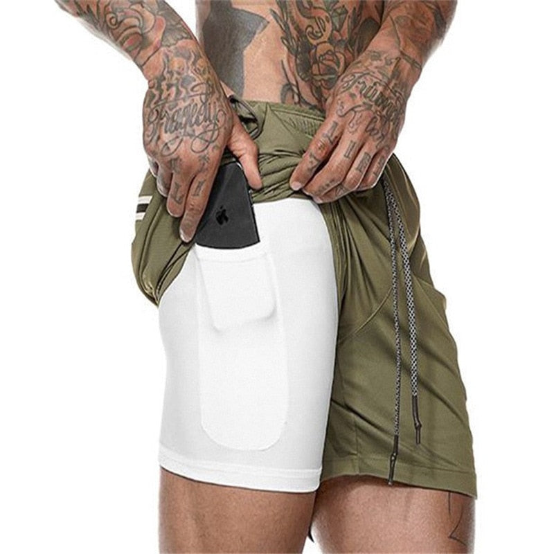 Calção Esportivo para Academia e Praia - Short com 2 Camadas (2 em 1) para Corrida ou Treino