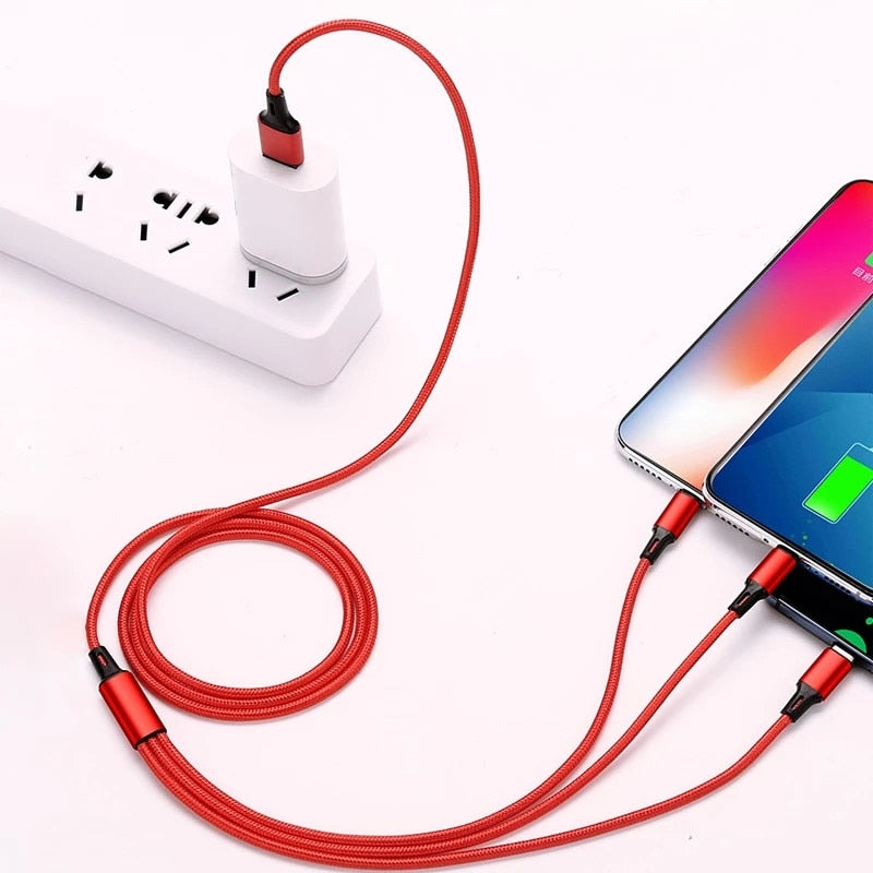 Cabo de Carregamento Rápido para iPhone, Android e  Micro USB