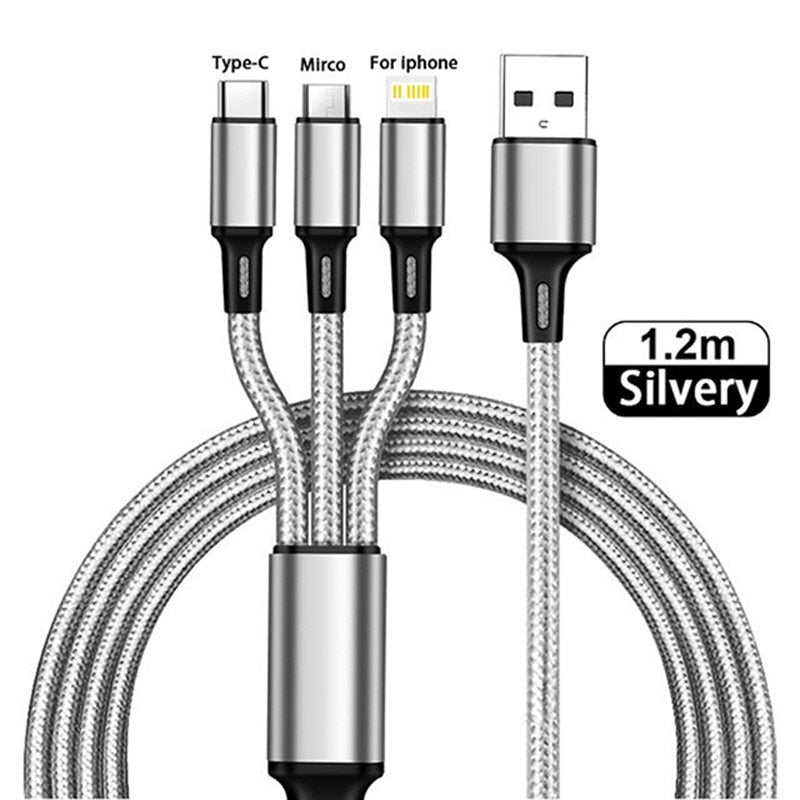 Cabo de Carregamento Rápido para iPhone, Android e  Micro USB