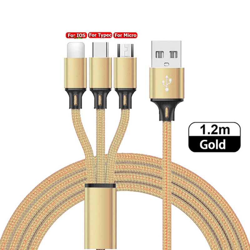 Cabo de Carregamento Rápido para iPhone, Android e  Micro USB