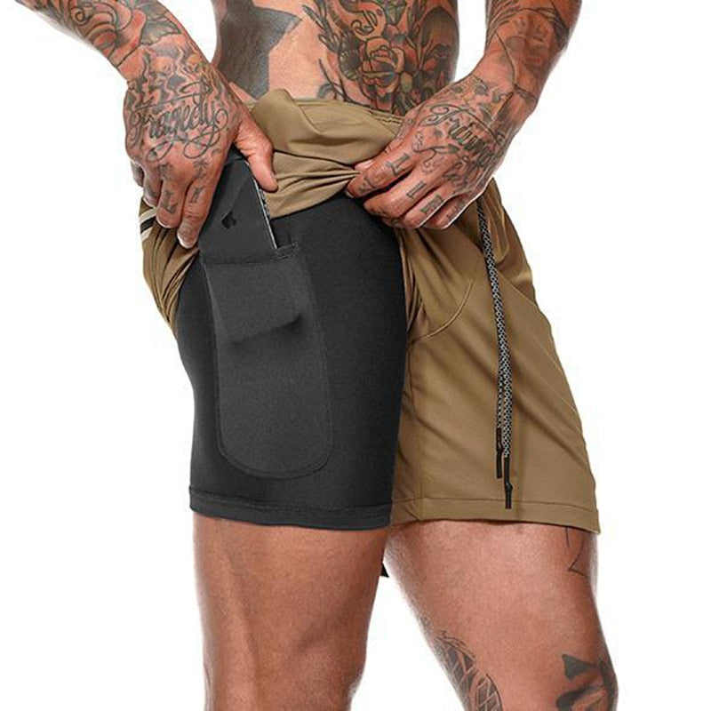 Calção Esportivo para Academia e Praia - Short com 2 Camadas (2 em 1) para Corrida ou Treino