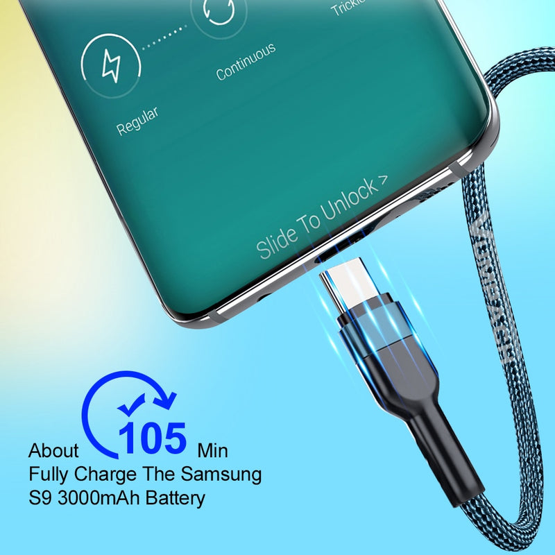 Cabo de Carregamento Rápido Tipo-C USB para Samsung S21, S20, A51, Xiaomi Mi 10, Redmi Note 9S, 8T